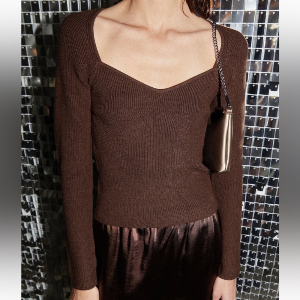 Oak + Fort Sweetheart Neckline Crop Top French Roast Brown Size XS
